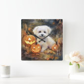 Horloge Carrée Coton De Tulear Halloween Avec Peur Citrouille (Maison)