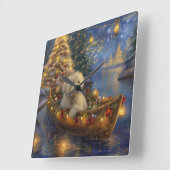 Horloge Carrée Coton De Tulear Noël Festive Voyage (Angle)