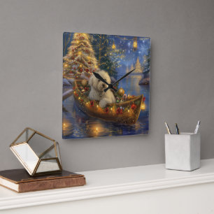Horloge Carrée Coton De Tulear Voyage de Noël Festif