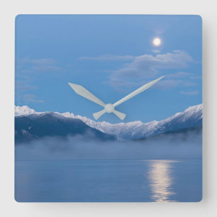 Horloge Carrée Coucher de lune   Seabeck, Washington