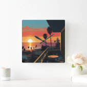 HORLOGE CARRÉE COUCHER DE SOLEIL À PÈRE NOËL MONICA #1 (Maison)