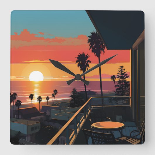 HORLOGE CARRÉE COUCHER DE SOLEIL À PÈRE NOËL MONICA #1 (Recto)