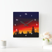 Horloge Carrée Coucher de soleil de Yellowstone (Maison)