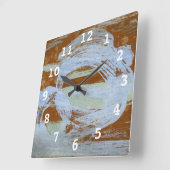 Horloge Carrée Coucher de soleil du port (Angle)