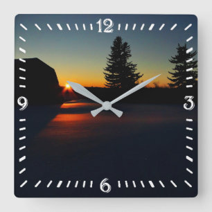Horloge Carrée Coucher de soleil hivernal
