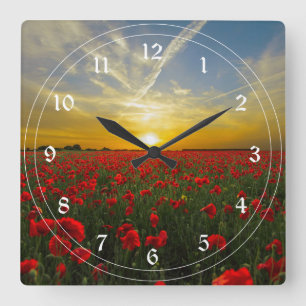 Horloge Carrée Coucher de soleil rouge