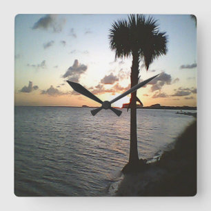 Horloge Carrée Coucher de soleil sur la plage