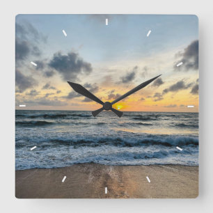 Horloge Carrée Coucher de soleil sur la plage Océan Décor côtier 