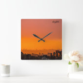 Horloge Carrée Coucher de soleil sur la ville (Maison)
