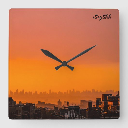 Horloge Carrée Coucher de soleil sur la ville (Recto)