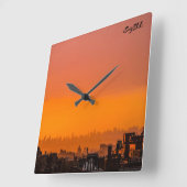 Horloge Carrée Coucher de soleil sur la ville (Angle)