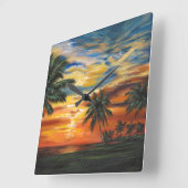 Horloge Carrée Coucher de soleil tropical étonnant (Angle)