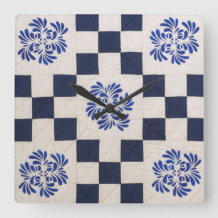 Horloge Carrée Couette bleue et blanche