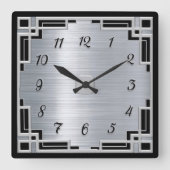Horloge Carrée Couleur argentée et cadran Art déco noir (Recto)