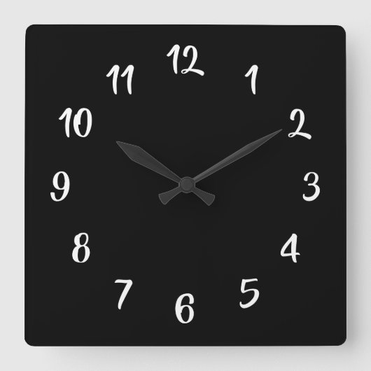 Horloge Carrée Couleur de fond personnalisée noir et blanc (Recto)