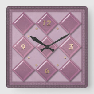 Horloge Carrée Couleur violette 3D en tuile de verre