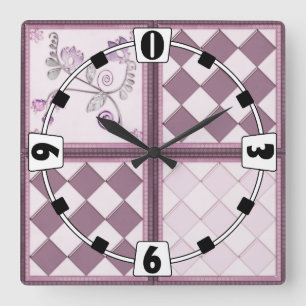 Horloge Carrée Couleur violette 3D en tuile de verre