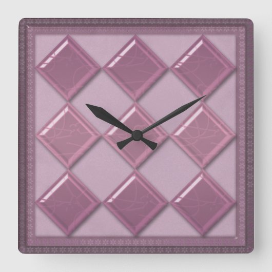 Horloge Carrée Couleur violette 3D en verre (Recto)