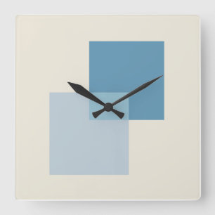 Horloge Carrée Couleurs Abstraites modernes de bleu, design minim