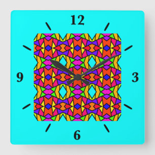 Horloge Carrée Couleurs arc-en-ciel Patchwork Motif de répétition