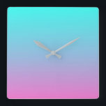 Horloge Carrée Couleurs de sirène dégradé rose pourpre aquombre<br><div class="desc">Couleurs de sirène dégradé violet rose aqua ombre accessoires maison. Accessoires de salle de couleurs Mermaid</div>