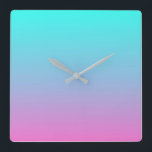 Horloge Carrée Couleurs de sirène dégradé rose pourpre aquombre<br><div class="desc">Couleurs de sirène dégradé violet rose aqua ombre accessoires maison. Accessoires de salle de couleurs Mermaid</div>