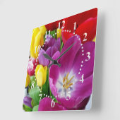 Horloge Carrée couleurs des tulipes (Angle)