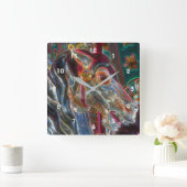 Horloge Carrée Couleurs électriques Fiery Steed Carousel Horse Ar (Maison)