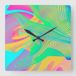 Horloge Carrée COULEURS FLUO - Art Fractal -