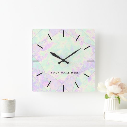 Horloge Carrée Couleurs néon Gemstone Opal Texture (Maison)