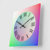 Horloge Carrée Couleurs pastel de l'arc-en-ciel, repères d'heure (Angle)