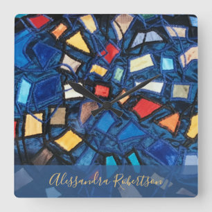Horloge Carrée Couleurs personnalisées Navy Look vitrail abstrait
