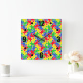 Horloge Carrée Couleurs primaires lumineuses Jigsaw Puzzle Pièces (Maison)
