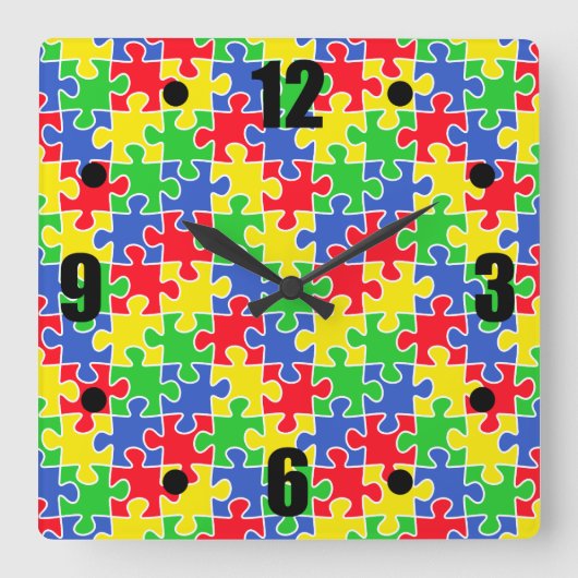 Horloge Carrée Couleurs primaires lumineuses Jigsaw Puzzle Pièces (Recto)