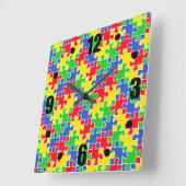 Horloge Carrée Couleurs primaires lumineuses Jigsaw Puzzle Pièces (Angle)
