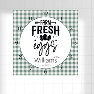 Horloge Carrée Country Farmhouse Plaid Farm Fresh Eggs Square Wa