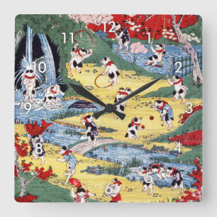 Horloge Carrée Country japonaise Cats, Utagawa Kunitoshi