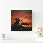 Horloge Carrée Country Western Steer Roping Long Horn Cowboy (Maison)