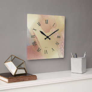 Horloge Carrée Coup de pinceau doré scintillant