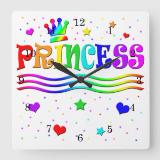 Horloge Carrée Coupe de dessin animé Art Rainbow Princess Tiara