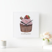 Horloge Carrée Coupe De Fraise Cute À L'Aquarelle (Maison)