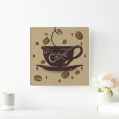 Horloge Carrée Coupe du café et haricots (Maison)