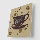 Horloge Carrée Coupe du café et haricots (Angle)