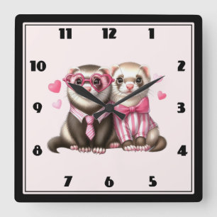 Horloge Carrée Couple de loutres mignonnes amoureuses