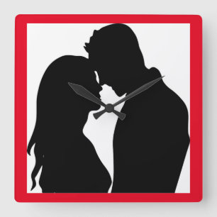 HORLOGE CARRÉE COUPLE ROMANTIQUE SILHOUETTE