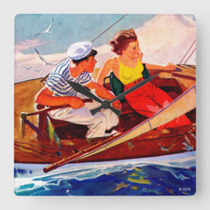 Horloge Carrée Couple Sailing