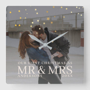 Horloge Carrée Couple sombre avec des étoiles pour Noël
