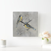 Horloge Carrée Couples argentés d'oiseau de la volière | (Maison)