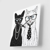 Horloge Carrée Couples de chat (Angle)