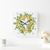 Horloge Carrée Couronne de citrons vert jaune (Maison)